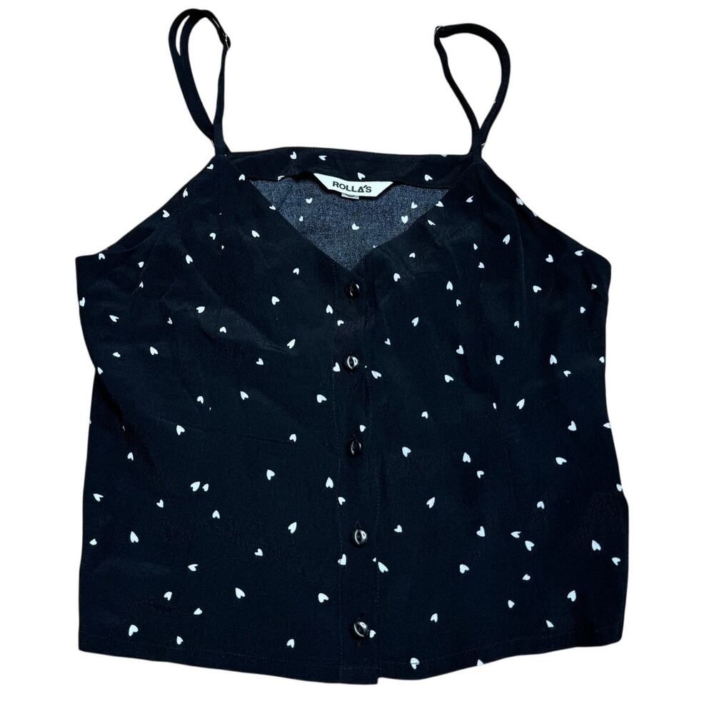 Rolla's Heart Shape Printed Black/White Flowy Tank Top, Girls Size Medium/10